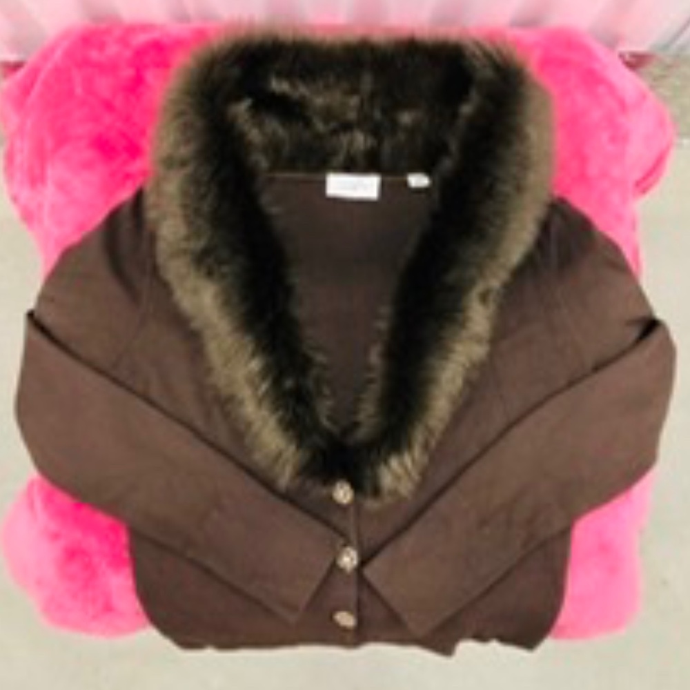 Premium Faux Fur Knit Cardigan, M